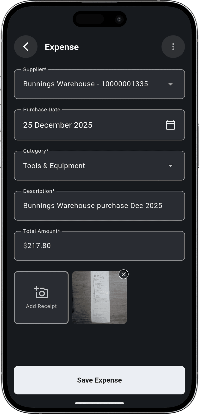 Snap & Save step - Taking a photo of a receipt