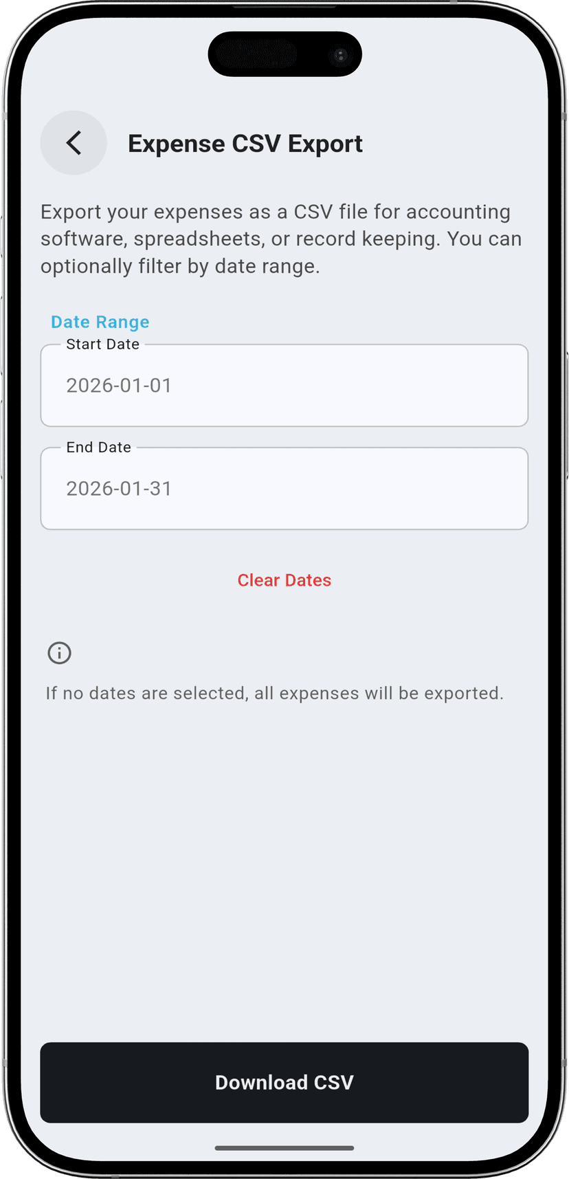 Tax Time Ready step - Exporting expense report