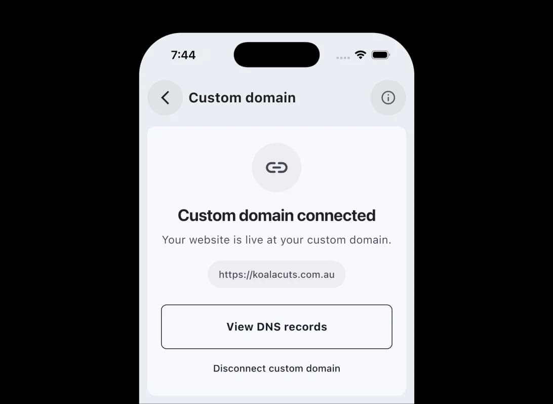 Custom domain and search settings in the TREVY app