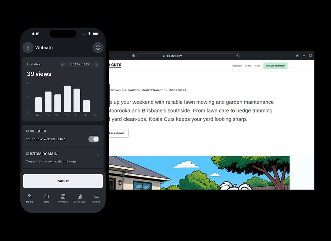 Website publishing settings in the TREVY app