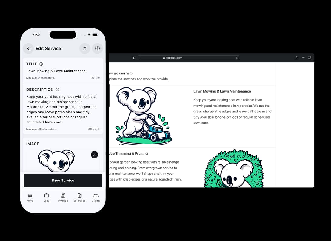 Website services and service areas in the TREVY app