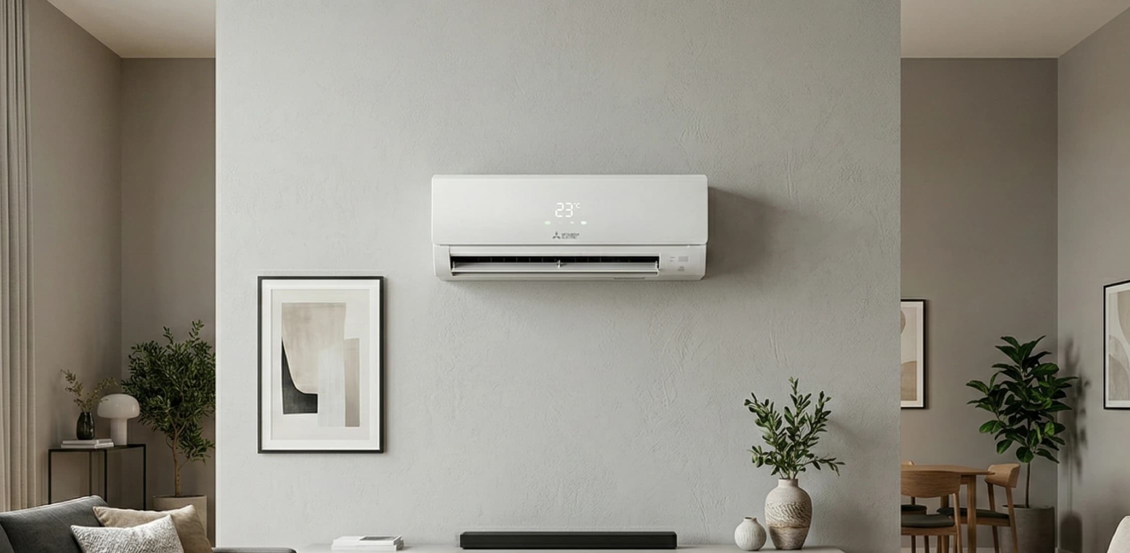 Wall-mounted split-system air conditioner in a living room
