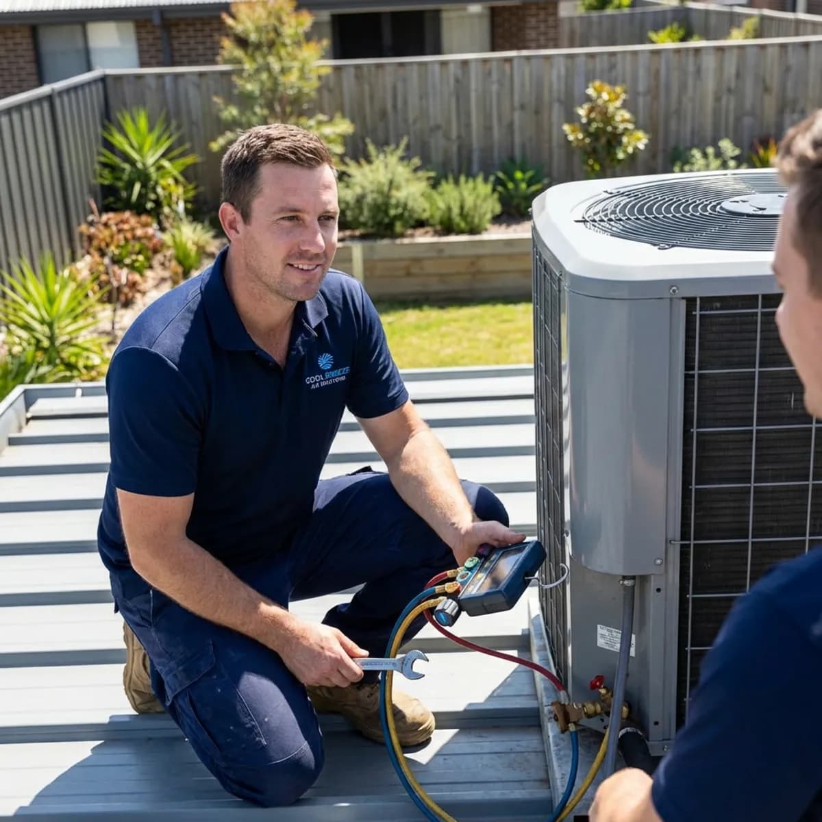 Professional HVAC technician servicing an outdoor unit