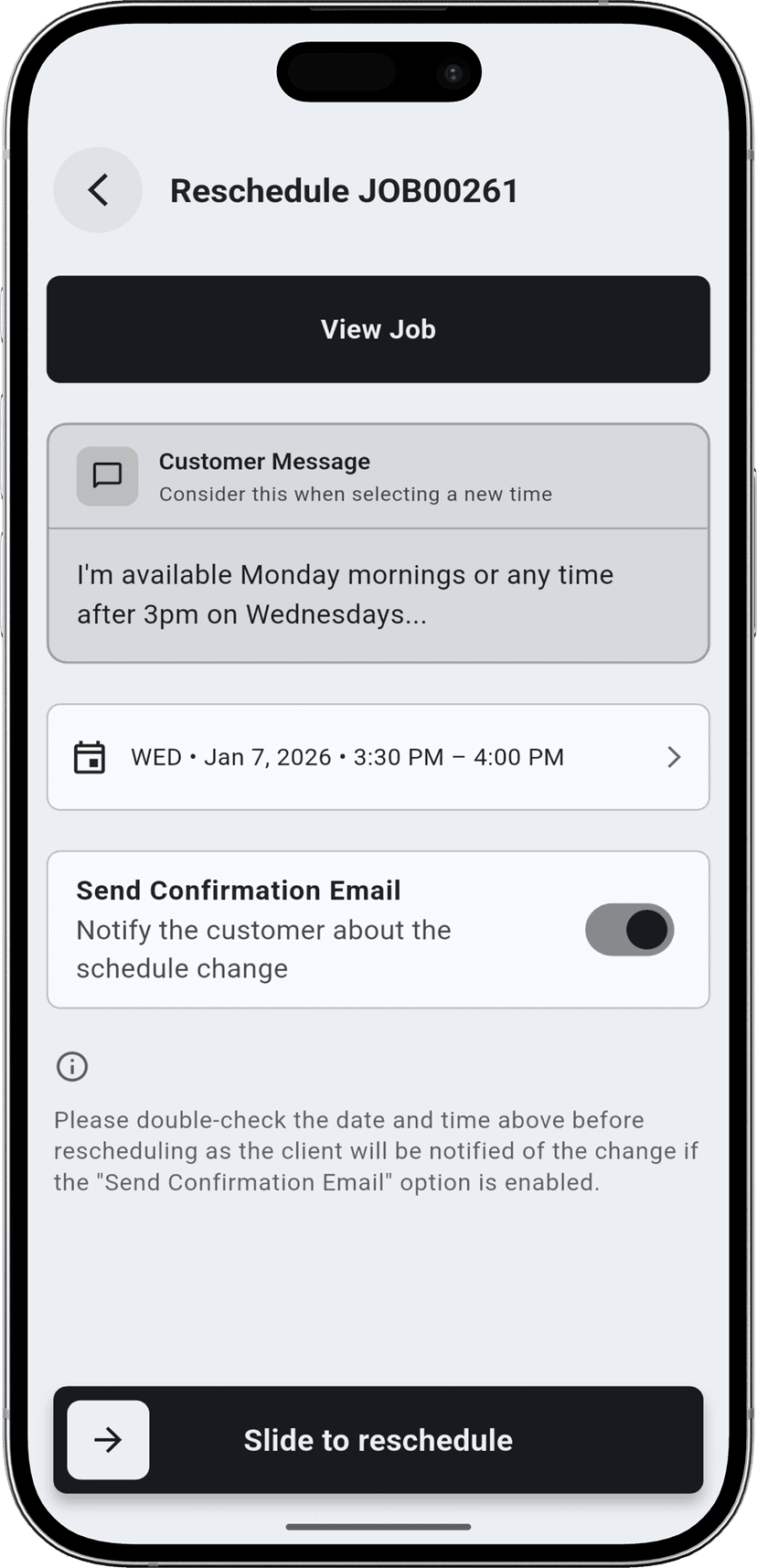 Contactless reschedule request on mobile