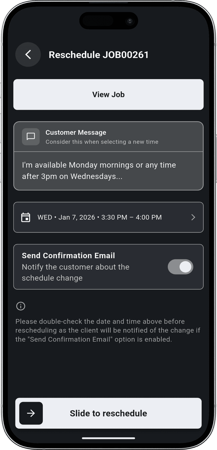 Contactless reschedule request on mobile