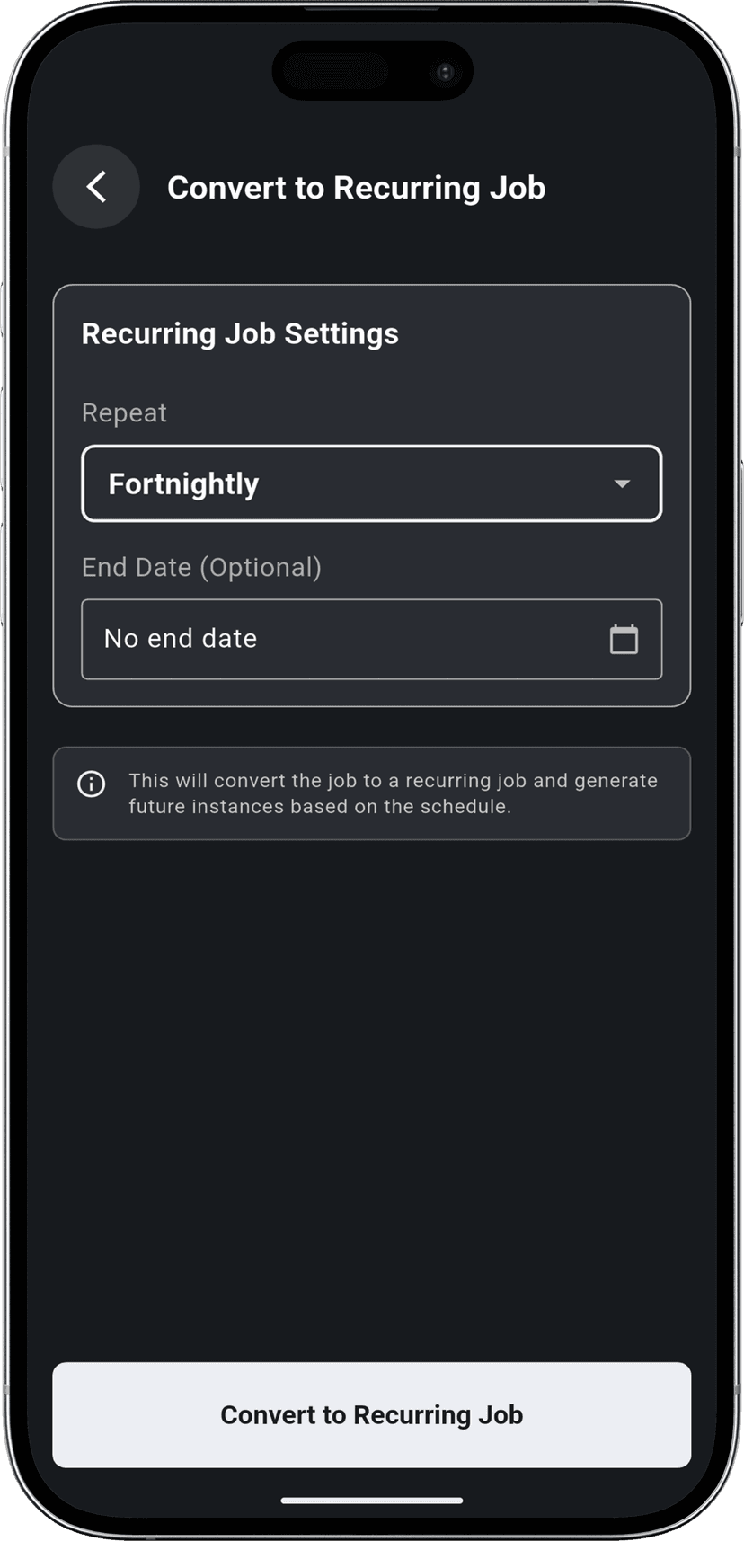 Recurring job setup on mobile