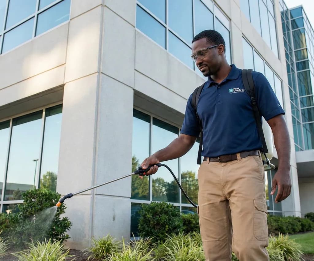 Professional pest control technician managing his business with TREVY