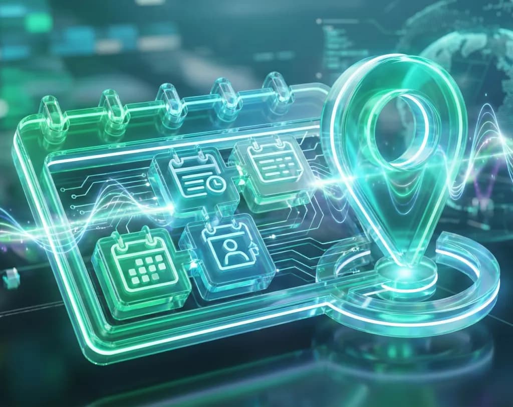 Abstract representation of job scheduling and GPS tracking for pest control