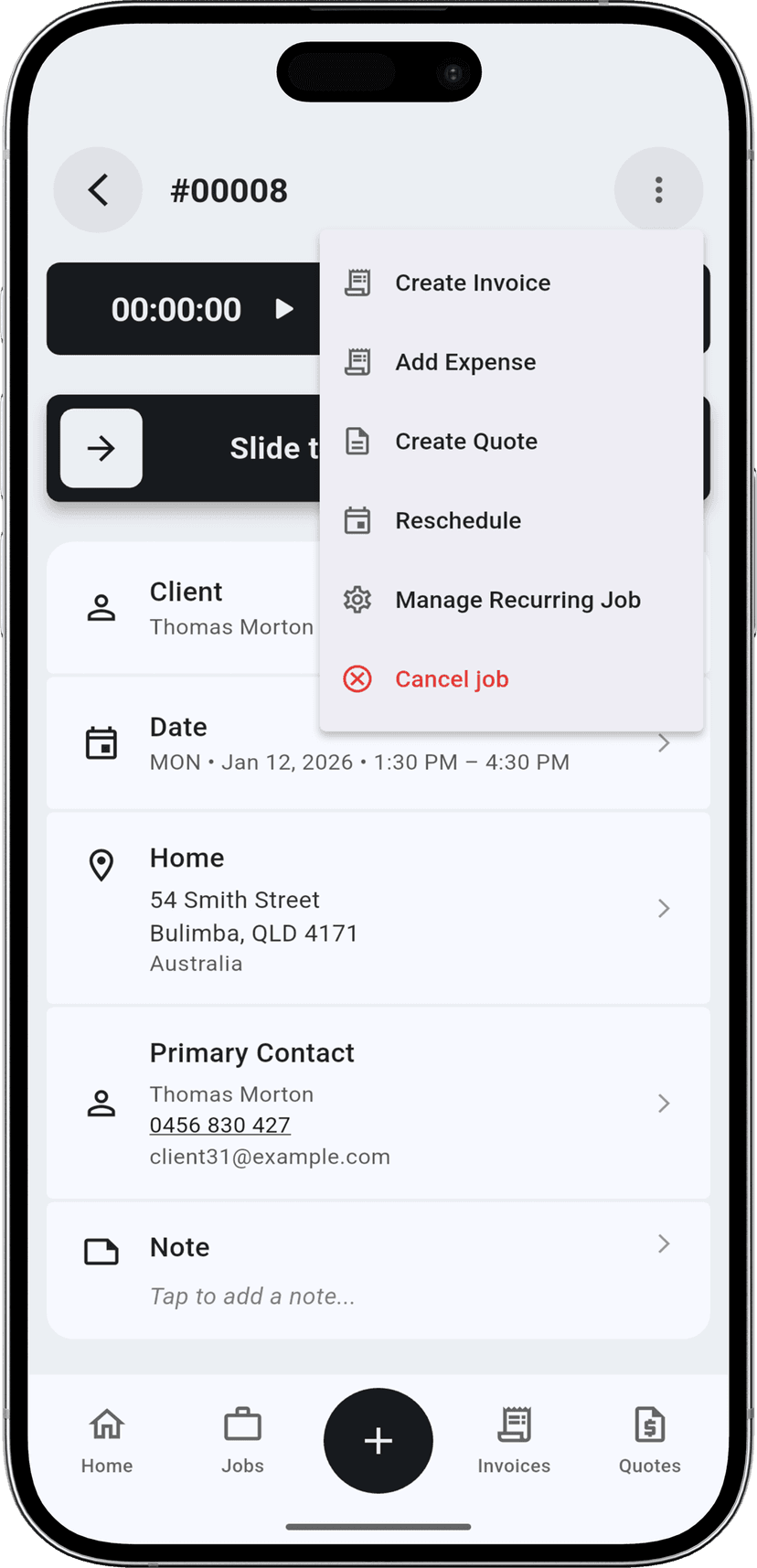 One Tap Automation step - Creating recurring job from menu
