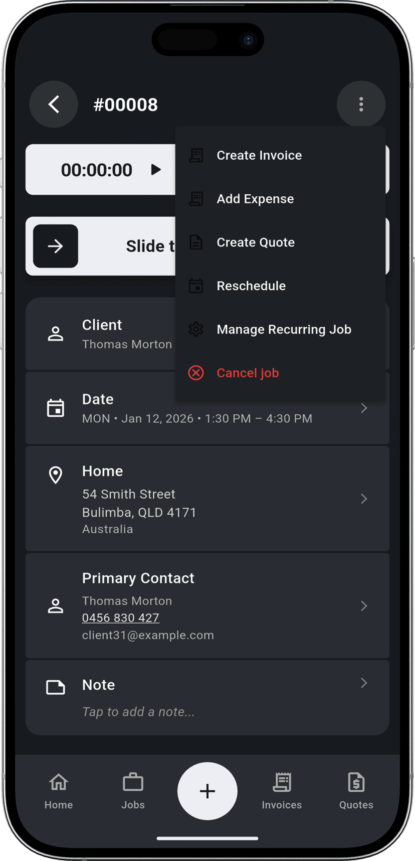 One Tap Automation step - Creating recurring job from menu