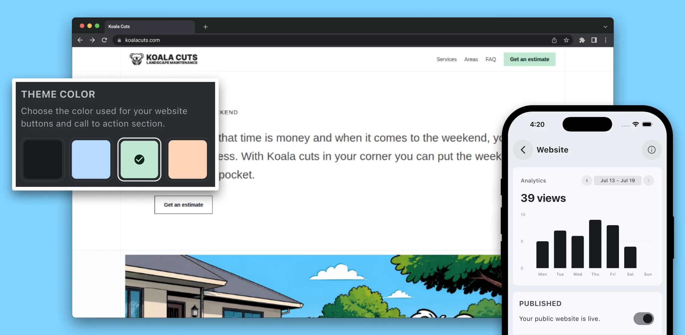 Professional service business website displayed beside incoming customer enquiries