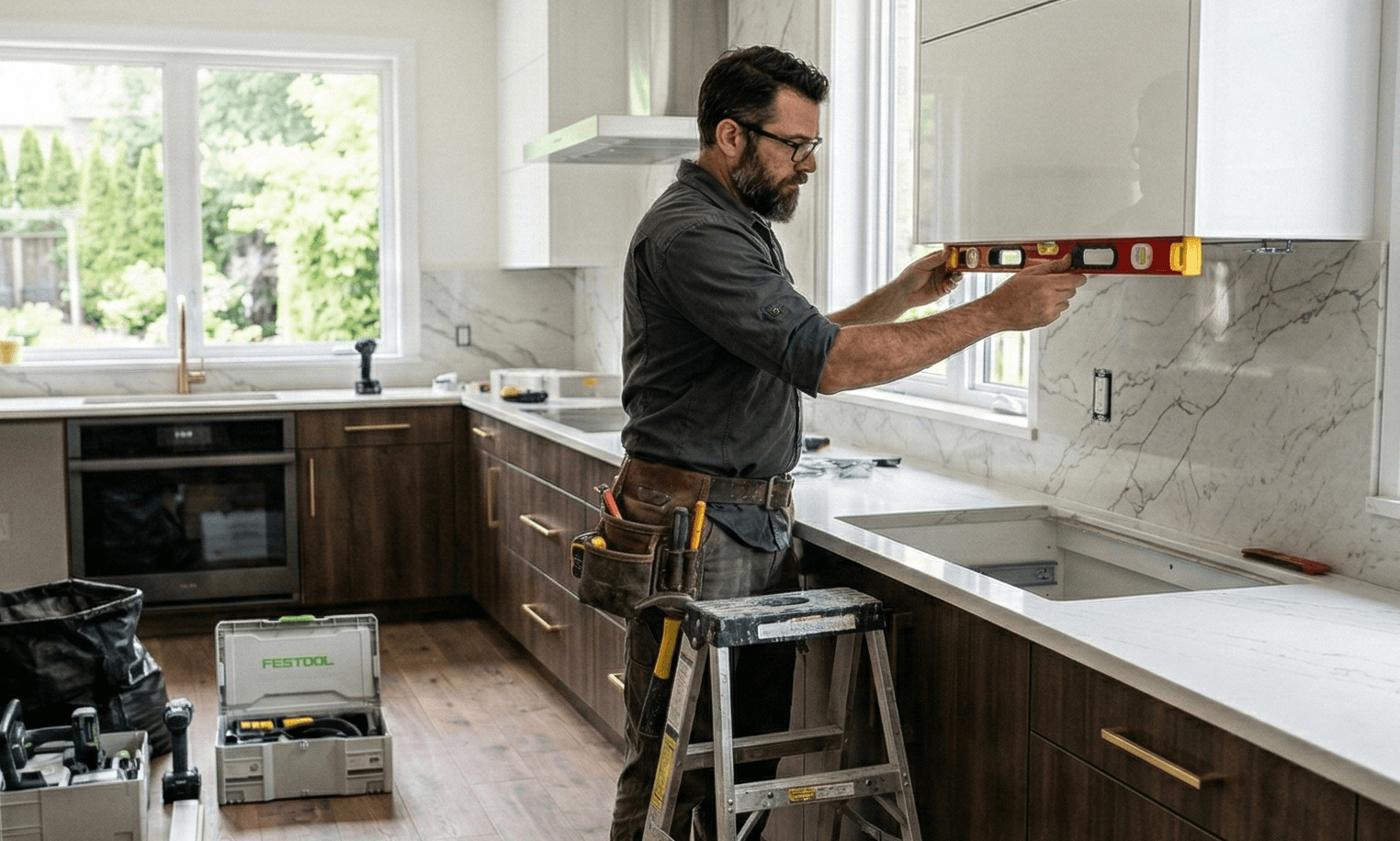 Carpenter working with timber