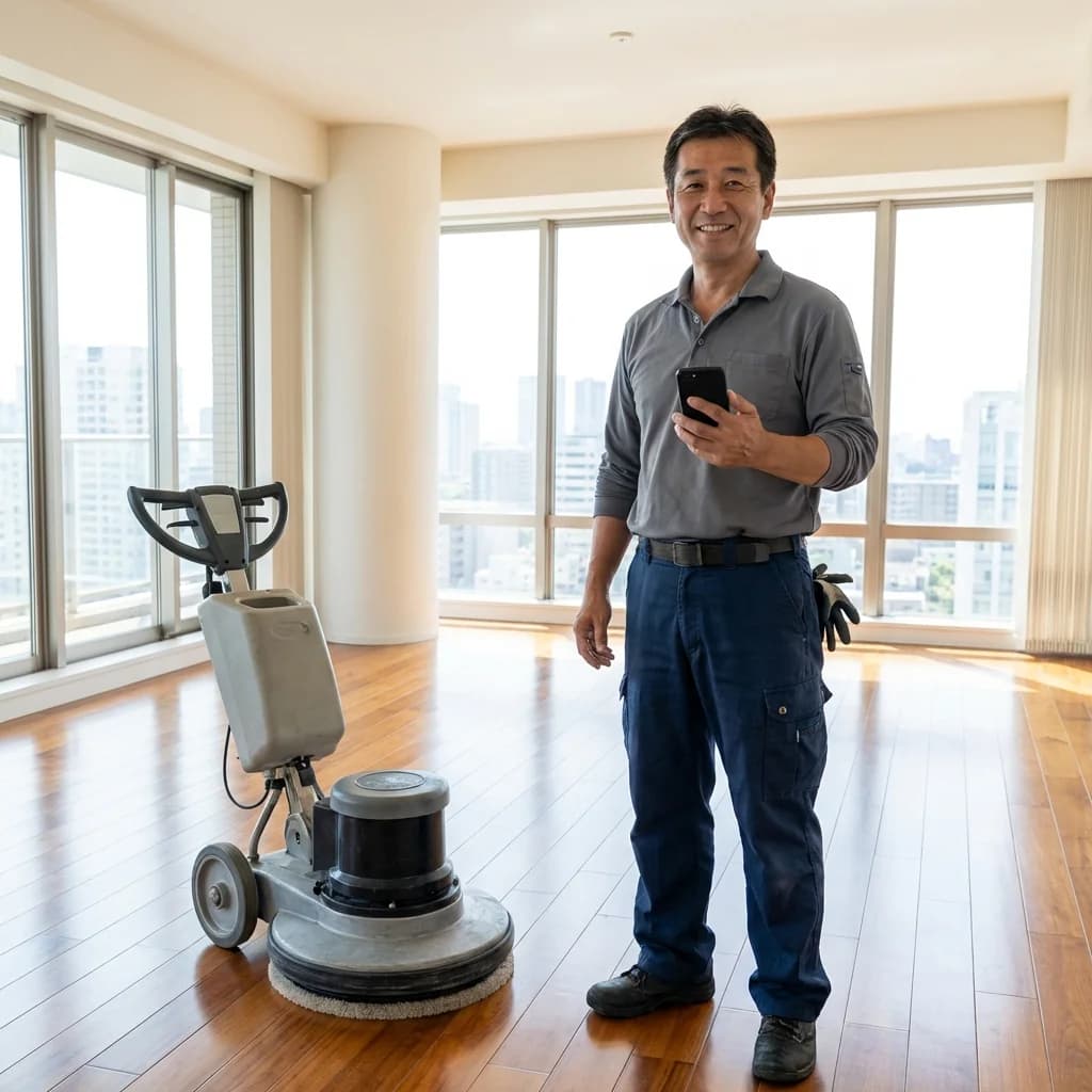 Professional cleaner managing his business with TREVY