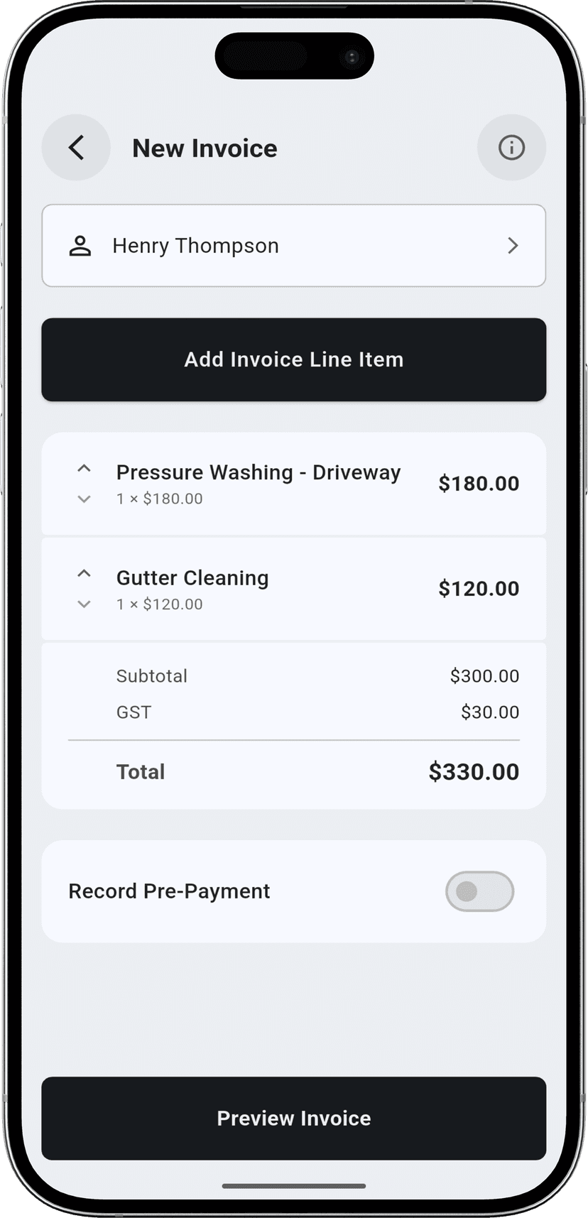 Create on the Spot step - Adding line items to invoice