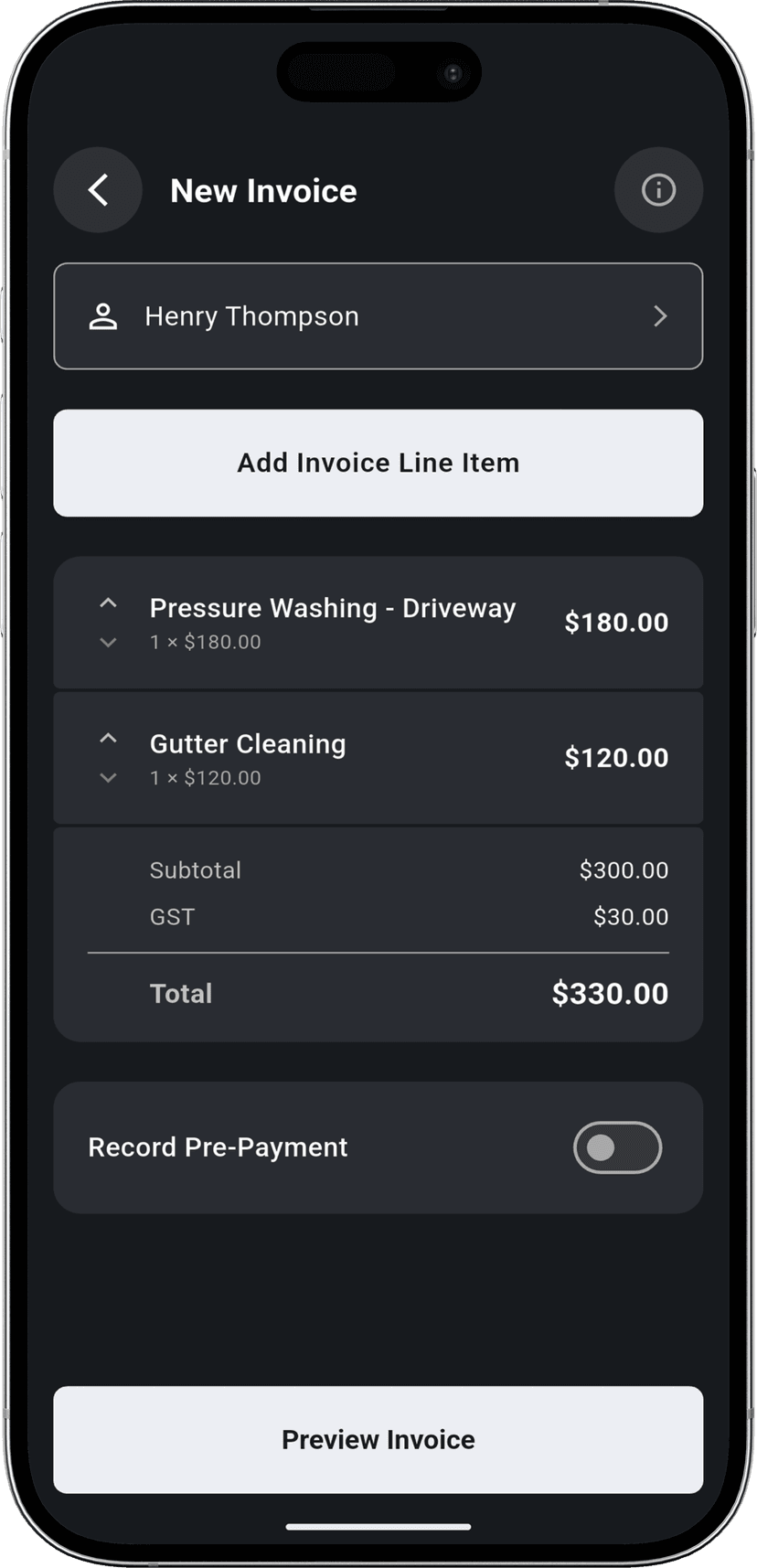 Create on the Spot step - Adding line items to invoice