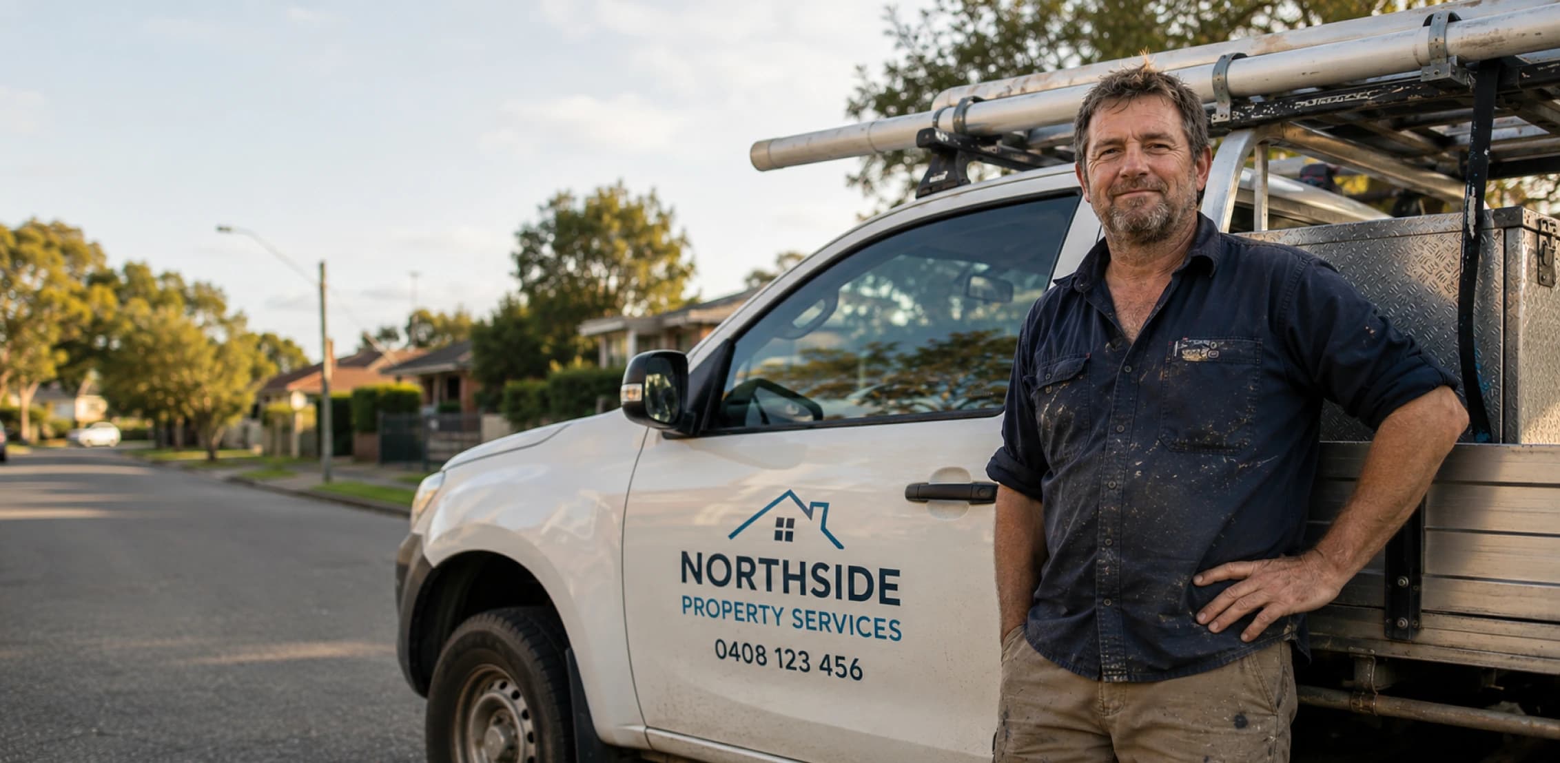 A man standing next to his ute with his new business name decal on the side