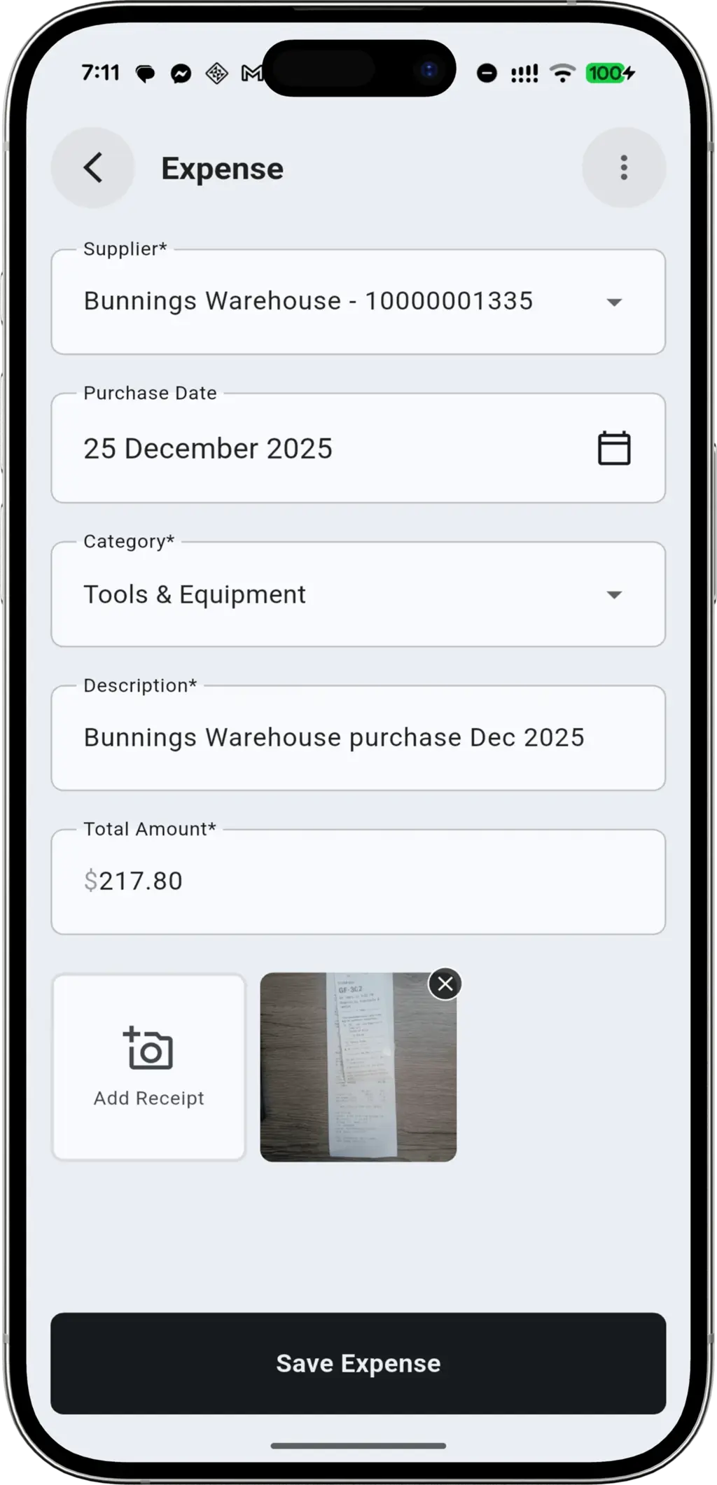 Expense Tracking step - Logging plumbing material usage