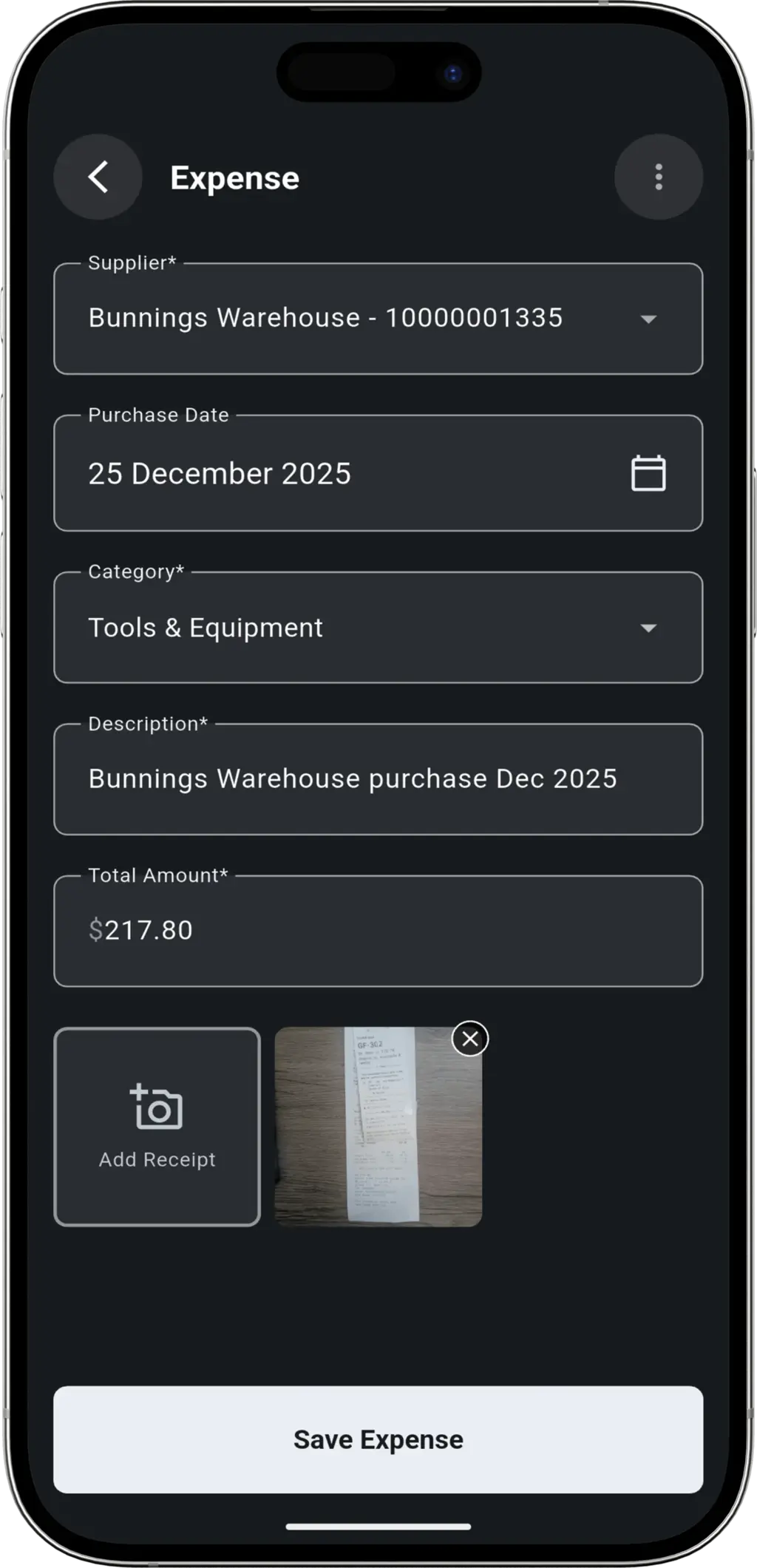 Expense Tracking step - Logging plumbing material usage