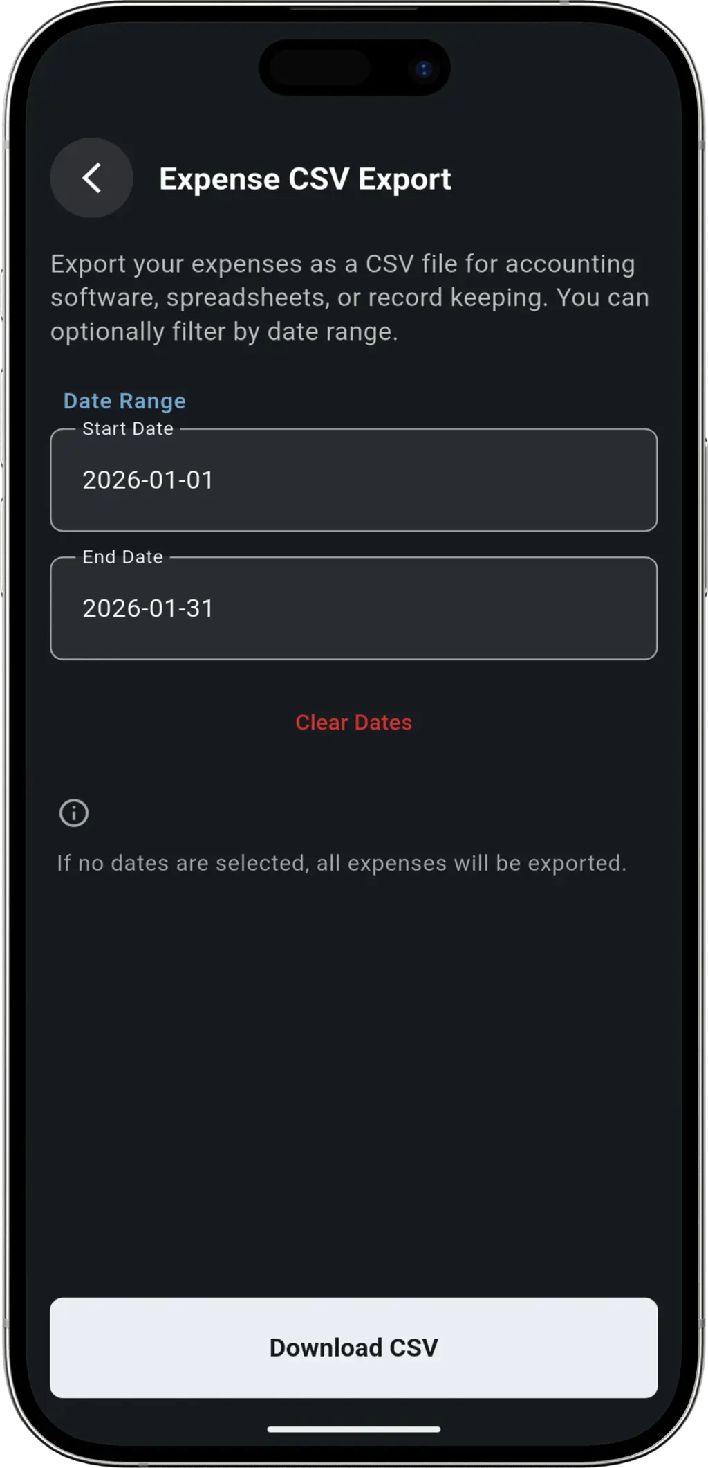 Tax Time Ready step - Exporting expense report