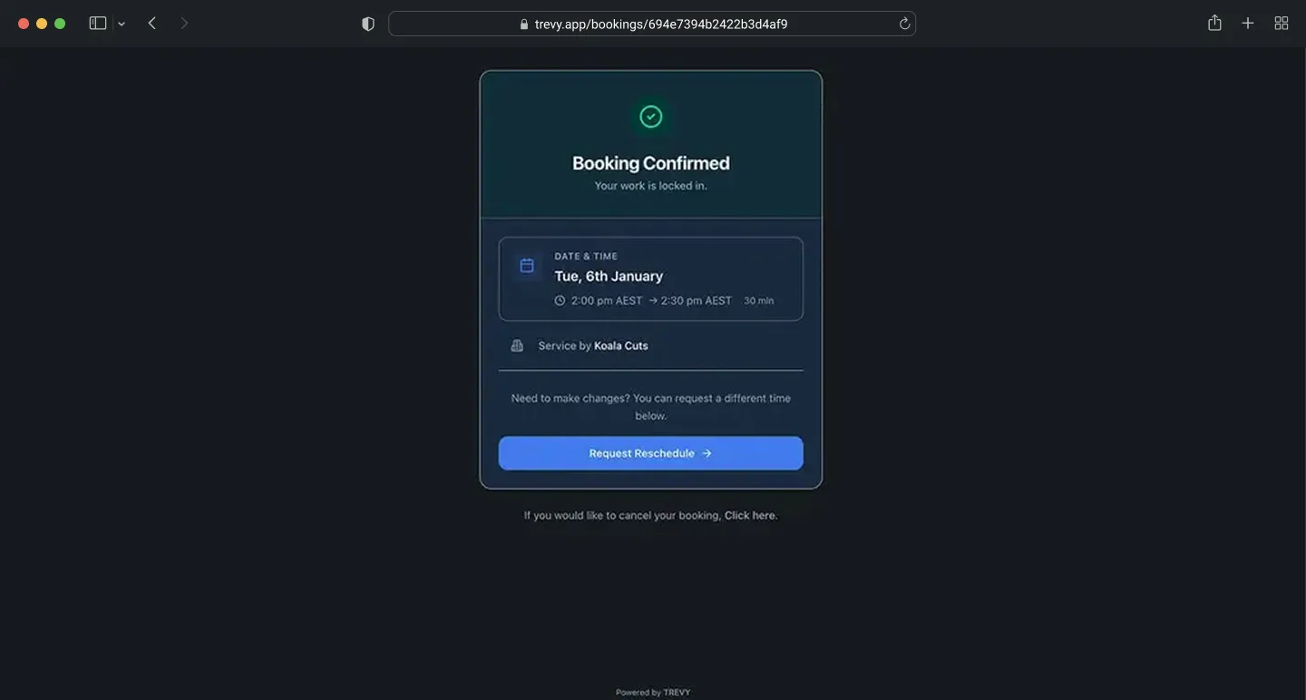 Automated Booking Confirmation step - Client view of appointment details