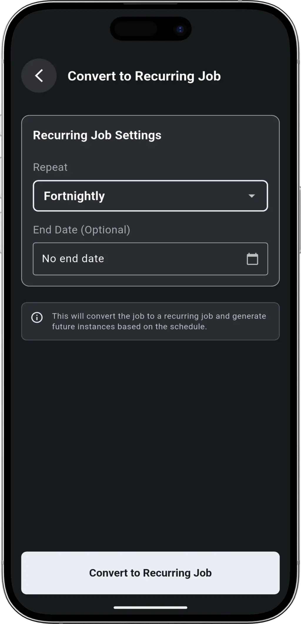 Recurring Revenue step - Setting up repeated maintenance intervals on mobile