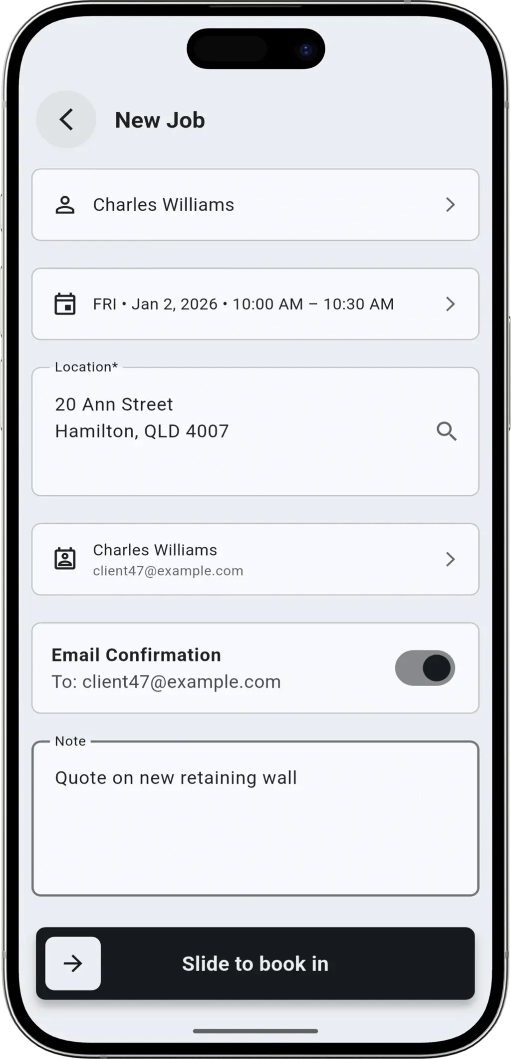 The Request step - Viewing new job lead details in mobile app