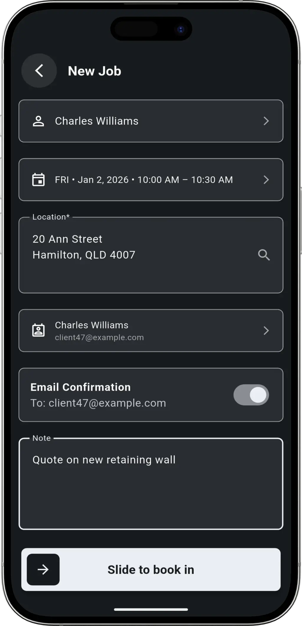 The Request step - Viewing new job lead details in mobile app