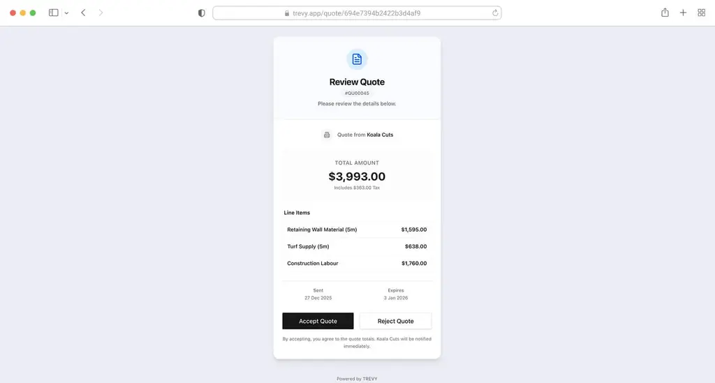 Professional & Easy step - Client web view of professional quote
