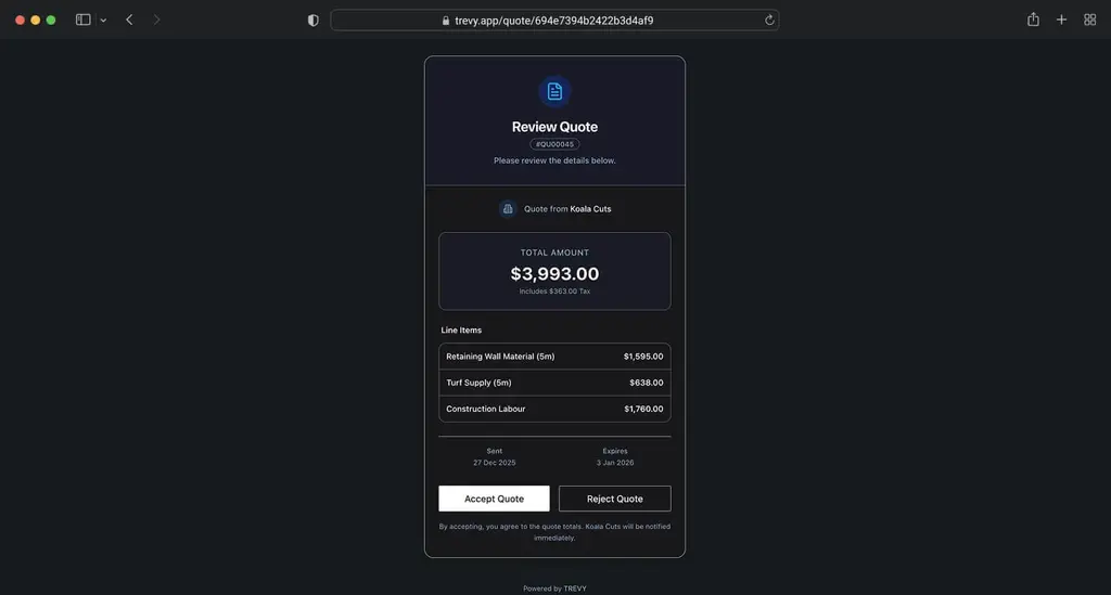 Professional & Easy step - Client web view of professional quote