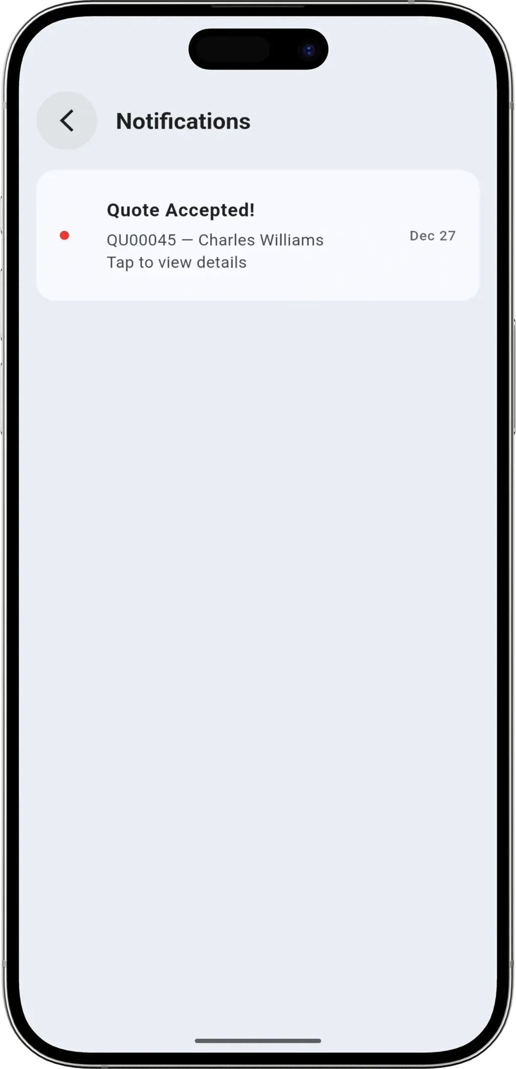Job Won step - Notification of accepted quote and job creation